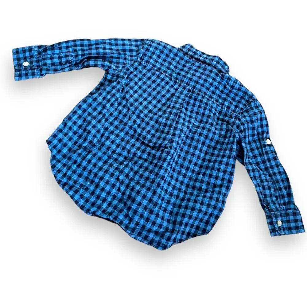 Ralph Lauren Boys Shirt Sz 12 Mo Dark Light Blue Check Long Sleeve‎ Button Down